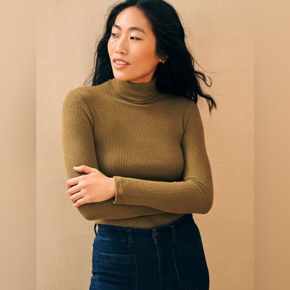 Faherty Legend Ribbed Turtleneck Green Size XS - Picture 1 of 10